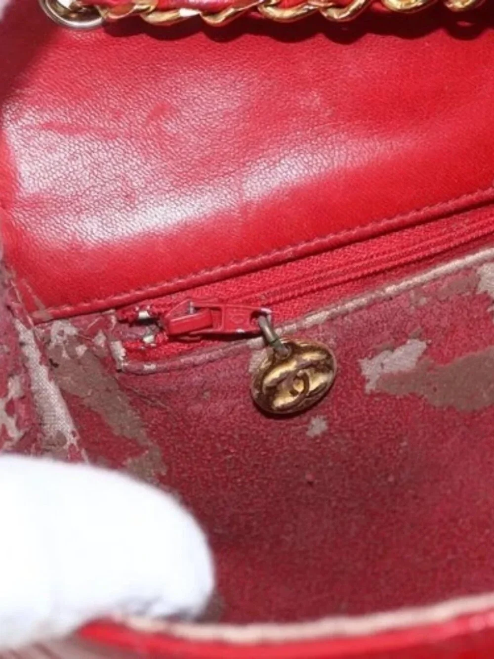 CHANEL Matelasse Chain Shoulder Bag Lamb Skin Gold Red CC Auth 162544